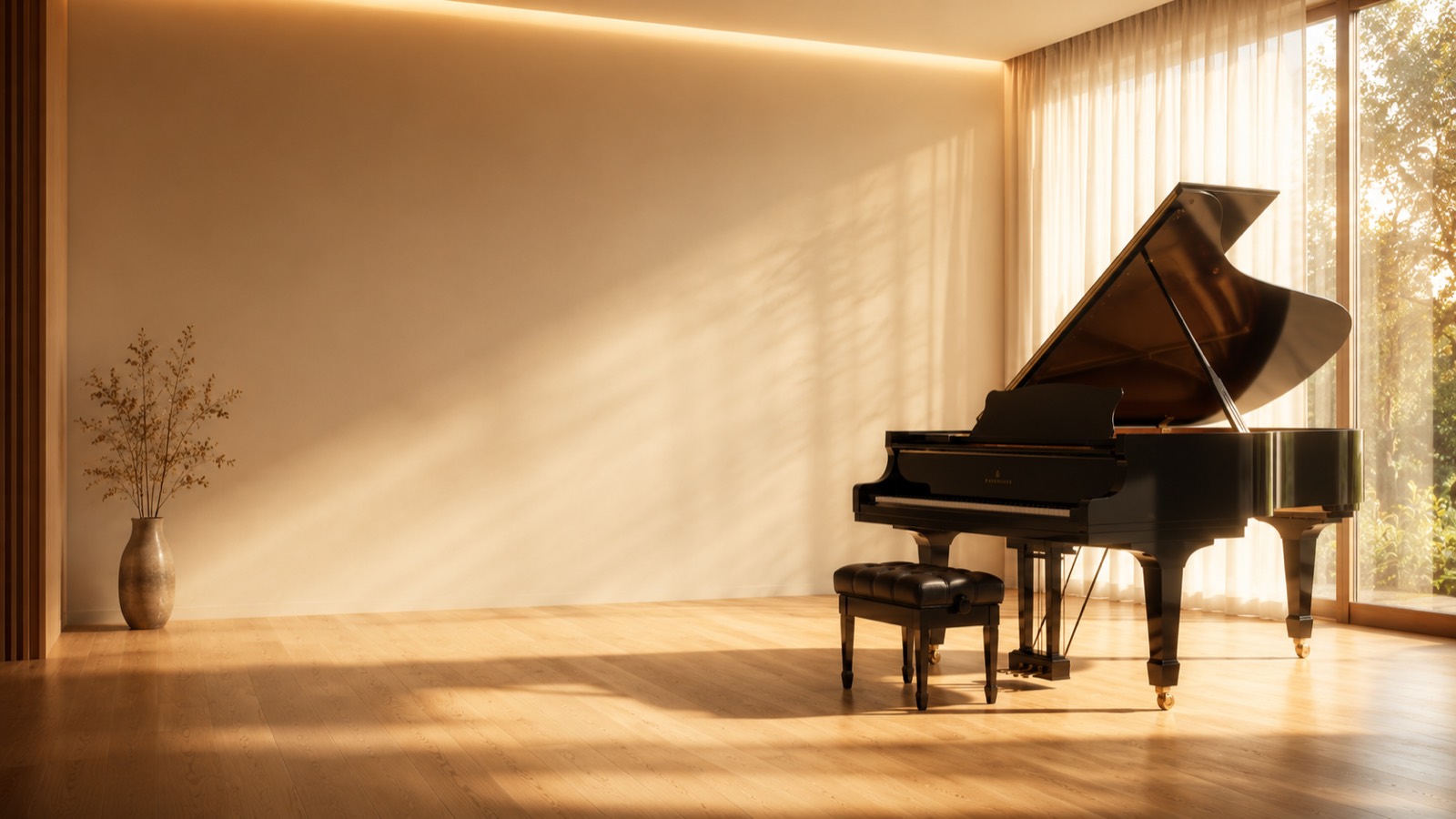 햇살이 드는 연습실의 그랜드 피아노 — SISO MUSIC LAB 레슨실